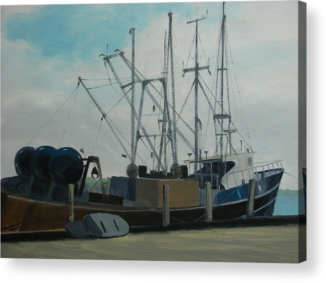 Boat Shrimpboat Work Boat Acrylic Print featuring the painting Work Boat At Rest by Robert Rohrich