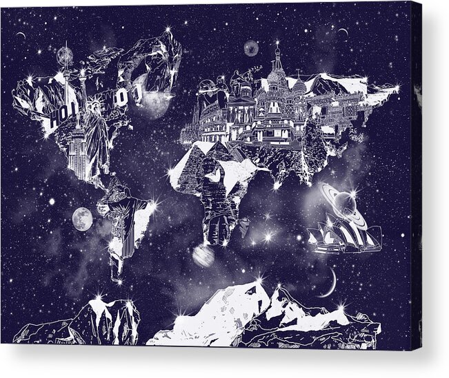 World Map Acrylic Print featuring the painting World Map Galaxy 2 by Bekim M