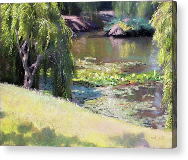 Christopher Reid Acrylic Print featuring the pastel Wynberg Lily Pond by Christopher Reid