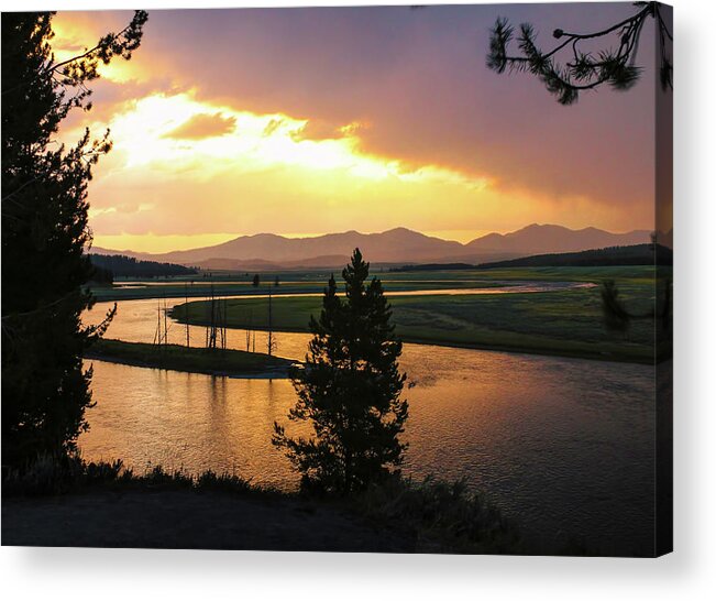 Yellowstone River Acrylic Print featuring the photograph Yellowstone River Sunset by Lorraine Baum