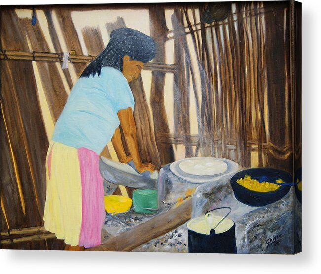 Zapotec Acrylic Print featuring the painting Zapotec Kitchen by Sylvia Riggs