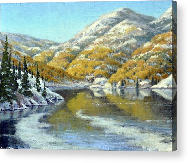 Landscape Acrylic Print featuring the painting Aspens First Snow by Rick Hansen