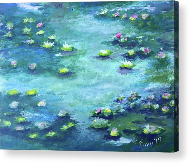 Water Lilies Acrylic Print featuring the painting Lily Pond by Roxy Rich