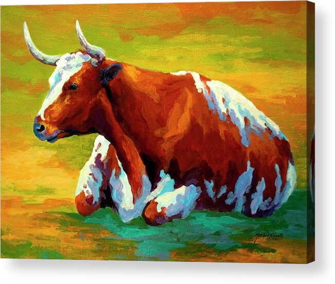 Longhorn Cow Acrylic Print featuring the painting Longhorn Cow #1 by Marion Rose