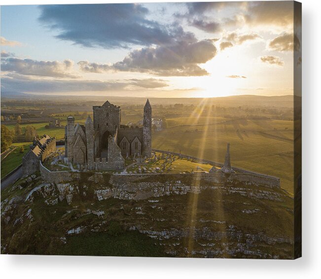 Castle Acrylic Print featuring the photograph The Famous Ireland Castle rock Of Cashel On A Sunset #1 by Cavan Images