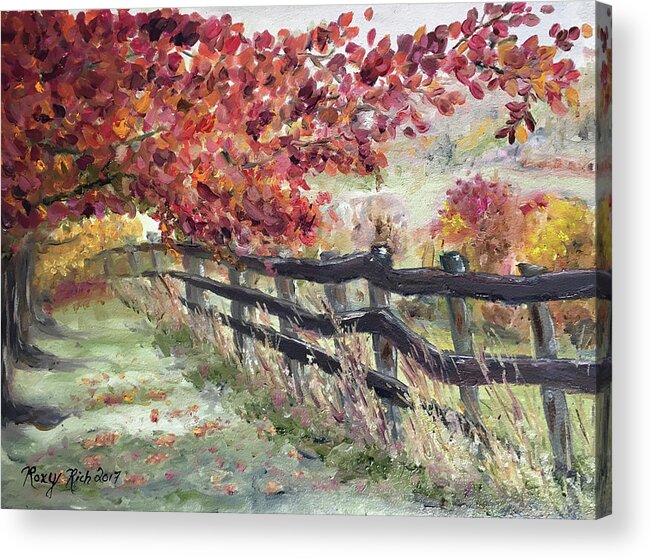Fence Acrylic Print featuring the painting The Rickety Fence by Roxy Rich