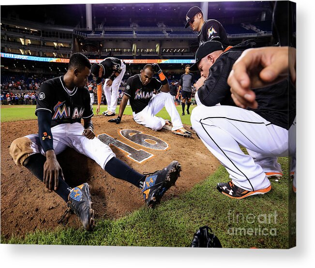 People Acrylic Print featuring the photograph New York Mets V Miami Marlins by Rob Foldy