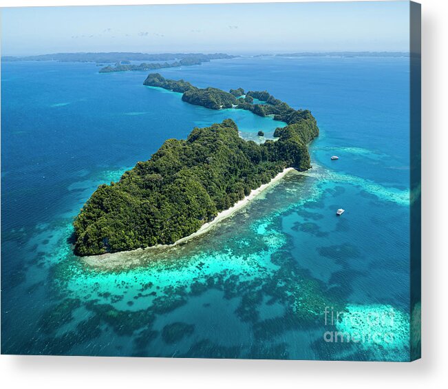 Island Acrylic Print featuring the photograph Aerial Shot Of Ulong Island Complex by Richard Brooks/science Photo Library