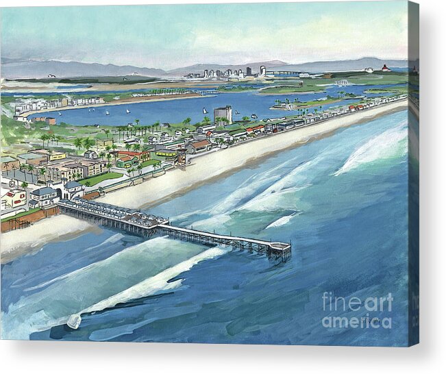 Pacific Beach Acrylic Print featuring the painting Pacific Beach to Downtown San Diego California by Paul Strahm