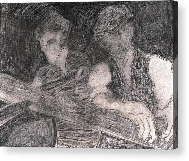 Drawing Acrylic Print featuring the drawing After Billy Childish Pencil Drawing 33 by Edgeworth Johnstone