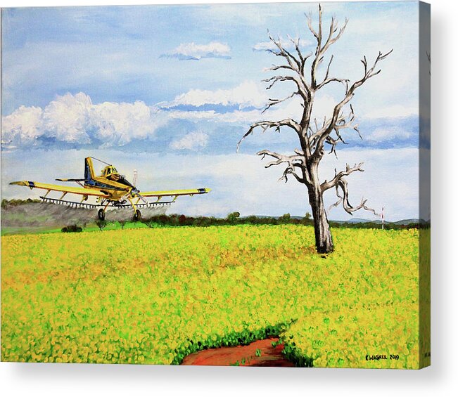 Aircraft Acrylic Print featuring the painting Air Tractor Spraying Canola Fields by Karl Wagner