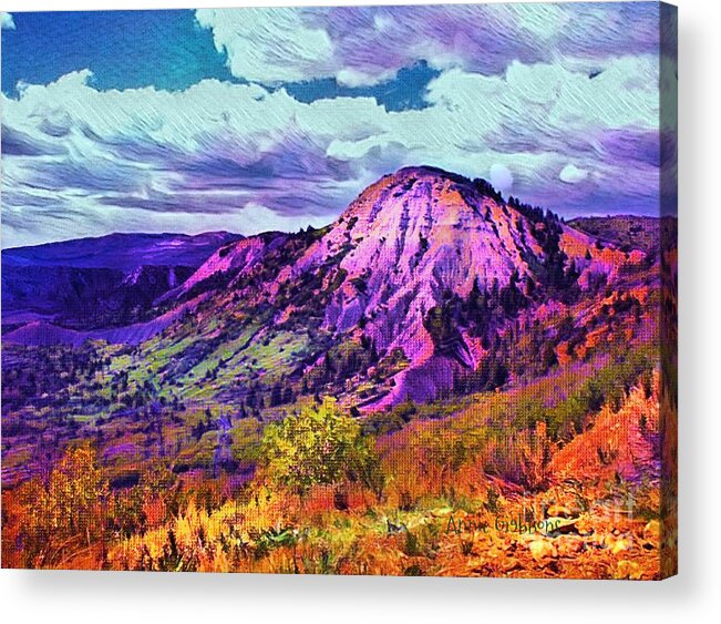 Gypsum Hills Behind The Lone Cone In Montezuma County Colorado Acrylic Print featuring the digital art Behind the Lone Cone by Annie Gibbons