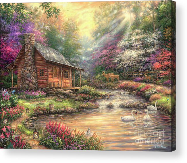 Pastels Acrylic Print featuring the painting Brookside Retreat by Chuck Pinson