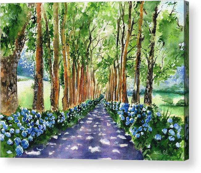 Azores Acrylic Print featuring the painting Caminho Vermelho Azores Portugal by Dora Hathazi Mendes
