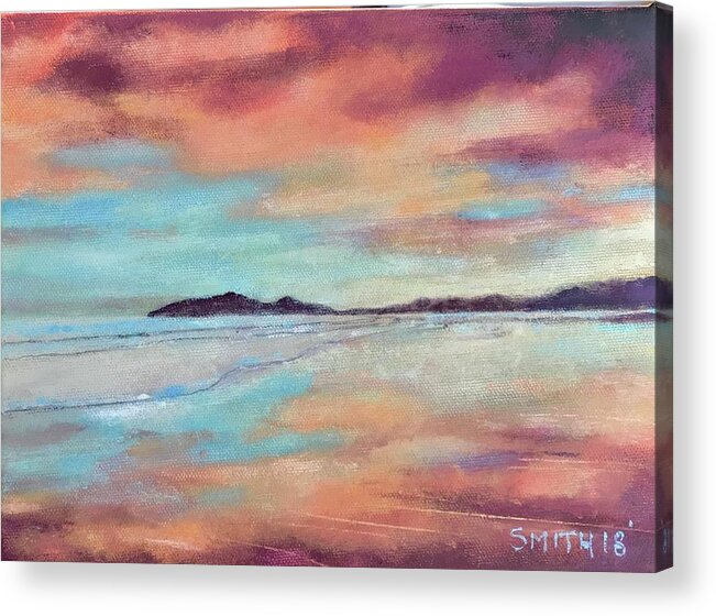 Beach Sunset Water Acrylic Print featuring the painting Caparica by Tom Smith