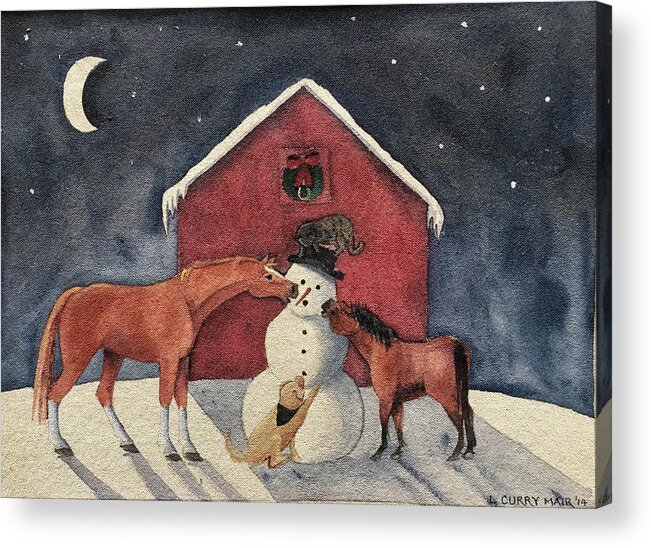 Christmas Acrylic Print featuring the painting Christmas Barn by Lisa Curry Mair