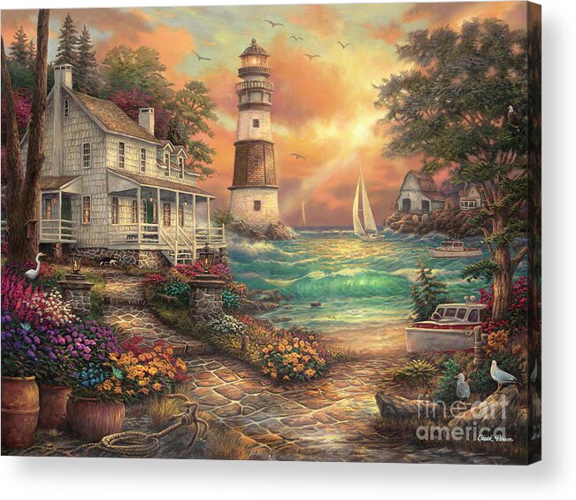 Light Peace Acrylic Print featuring the painting Cottage by the Sea by Chuck Pinson