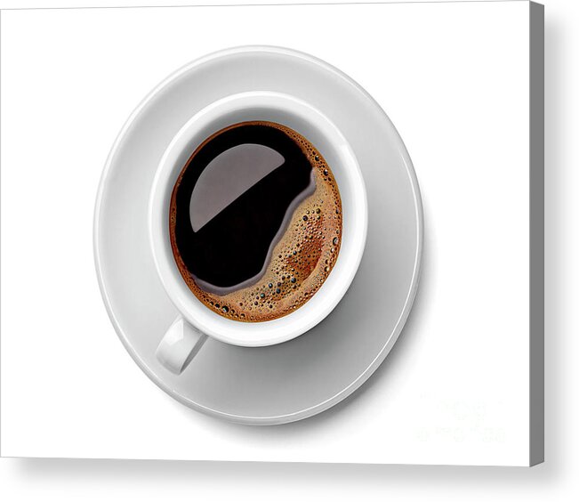 White Background Acrylic Print featuring the photograph Cup Of Black Coffee On White Background by Westend61