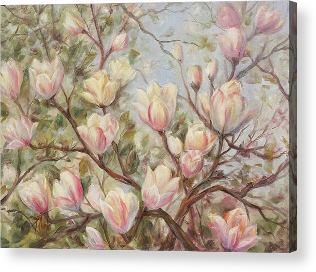 Tulip Tree Acrylic Print featuring the painting Delicate tulip tree by Lynne Pittard