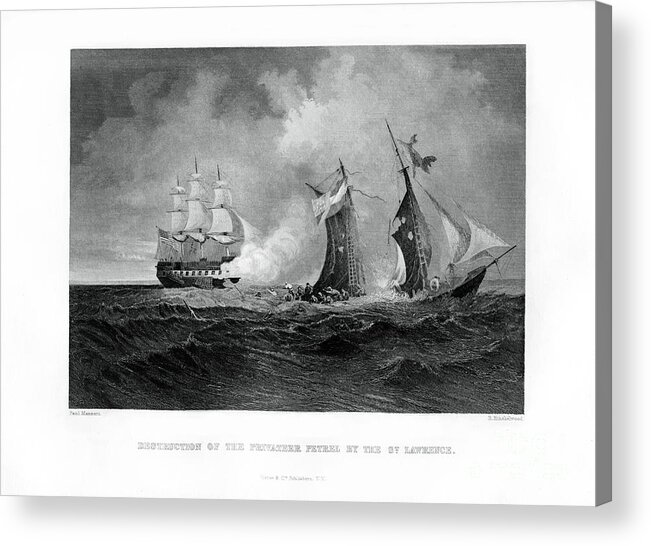 Engraving Acrylic Print featuring the drawing Destruction Of The Privateer Petrel by Print Collector