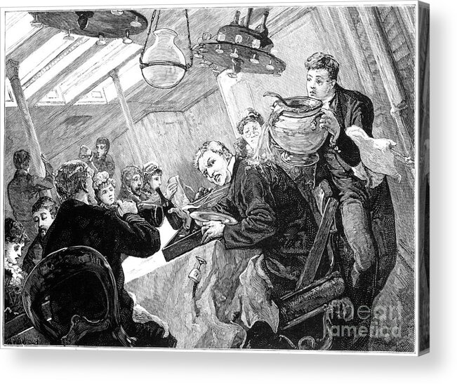 Engraving Acrylic Print featuring the drawing Dinner Time In The First Class Dining by Print Collector