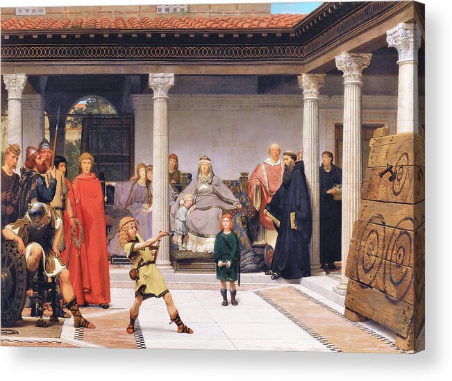 Lawrence Alma-tadema Acrylic Print featuring the painting Education of the Children of Clovis - Digital Remastered Edition by Lawrence Alma-Tadema