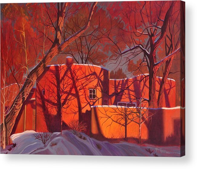 Taos Acrylic Print featuring the painting Evening Shadows on a Round Taos House by Art West