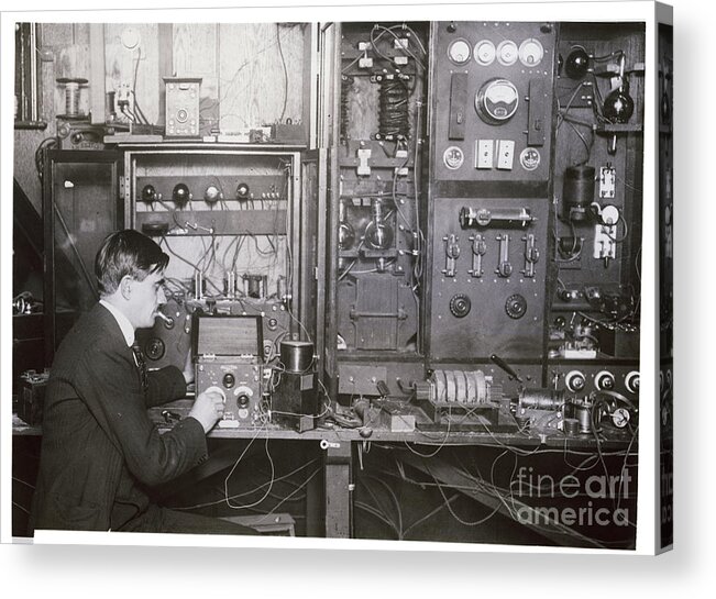 Working Acrylic Print featuring the photograph Experimental Set For Wireless Phoneman by Bettmann
