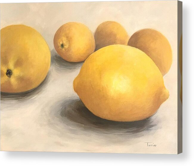 Lemon Acrylic Print featuring the painting Five Lemons by Torrie Smiley