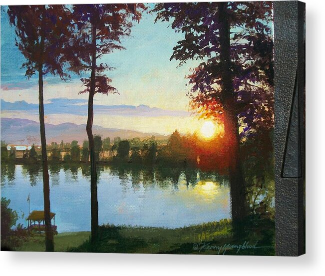 Kenny Youngblood Sunsets Sunset Montana Flathead Lake Acrylic Print featuring the painting Flathead Sunset by Kenny Youngblood