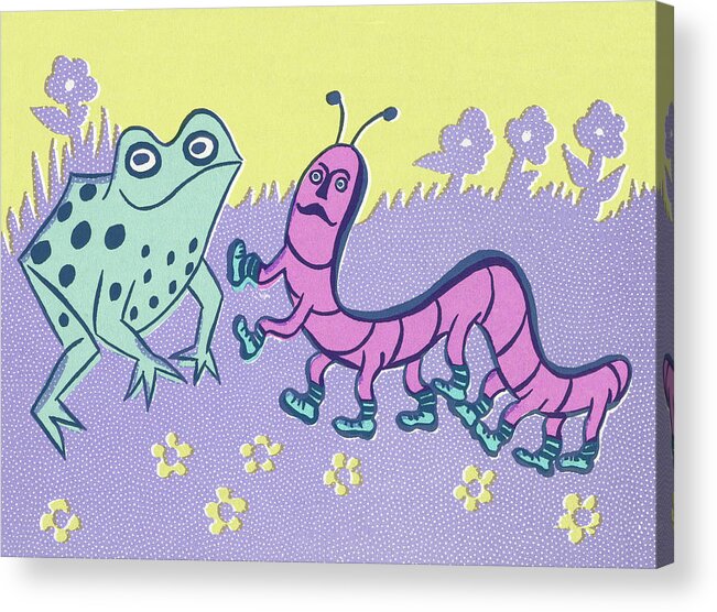 Amphibian Acrylic Print featuring the drawing Frog and Catepillar by CSA Images
