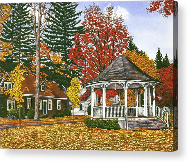 Gazebo Acrylic Print featuring the painting Gazebo At Ellicottville, Ny by Thelma Winter
