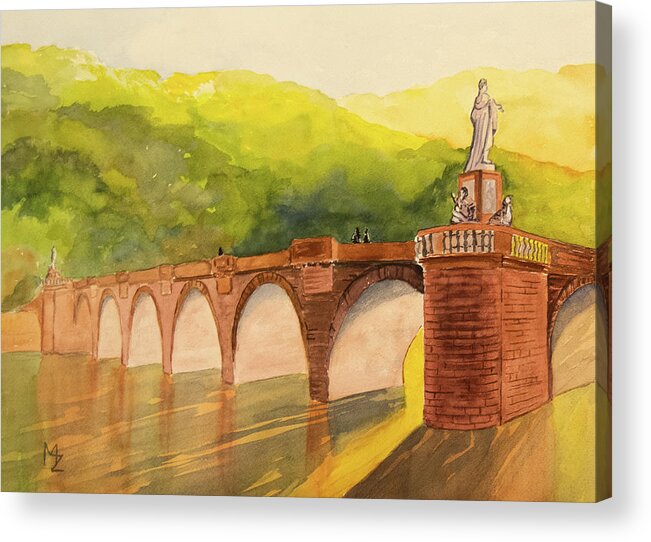 Heidelberg Acrylic Print featuring the painting German Bridge by Margaret Zabor