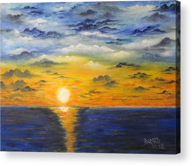 Sunset Acrylic Print featuring the painting Glowing Sun by Gloria E Barreto-Rodriguez