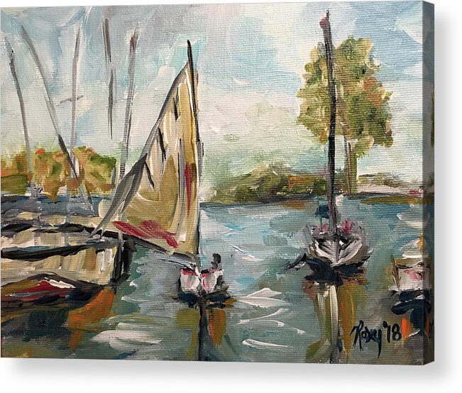 Harbor Acrylic Print featuring the painting Harbor Sail by Roxy Rich