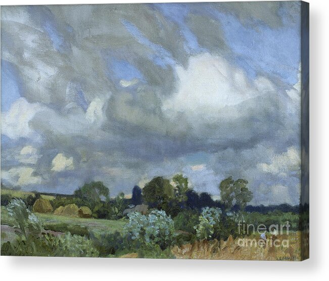 Farm Land Acrylic Print featuring the painting Haymaking By George Clausen by George Clausen