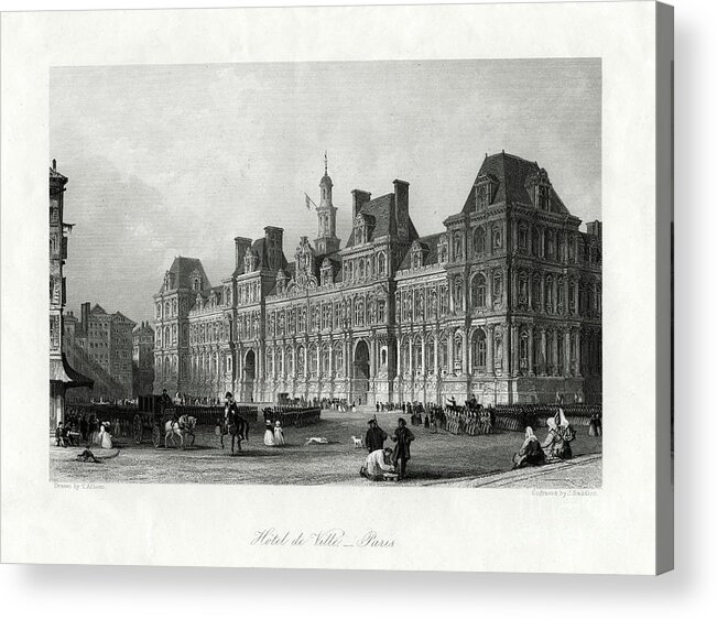 Engraving Acrylic Print featuring the drawing Hotel De Ville, Paris, France, 1875 by Print Collector