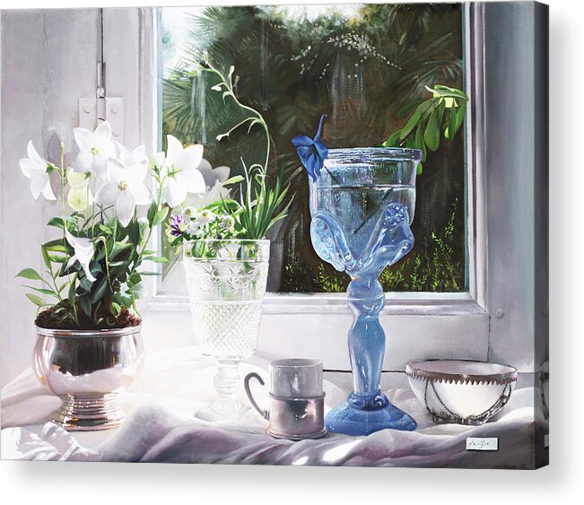 Blue Chalice Acrylic Print featuring the painting Il Calice Blu by Danka Weitzen