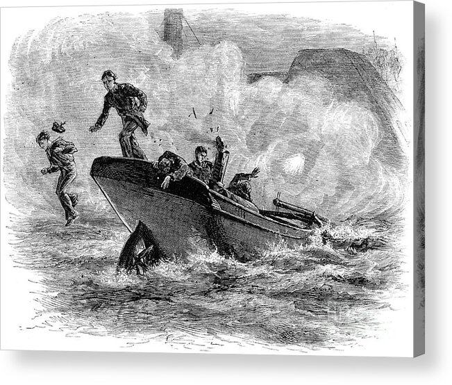 Engraving Acrylic Print featuring the drawing Lieutenant Cushings Attack by Print Collector