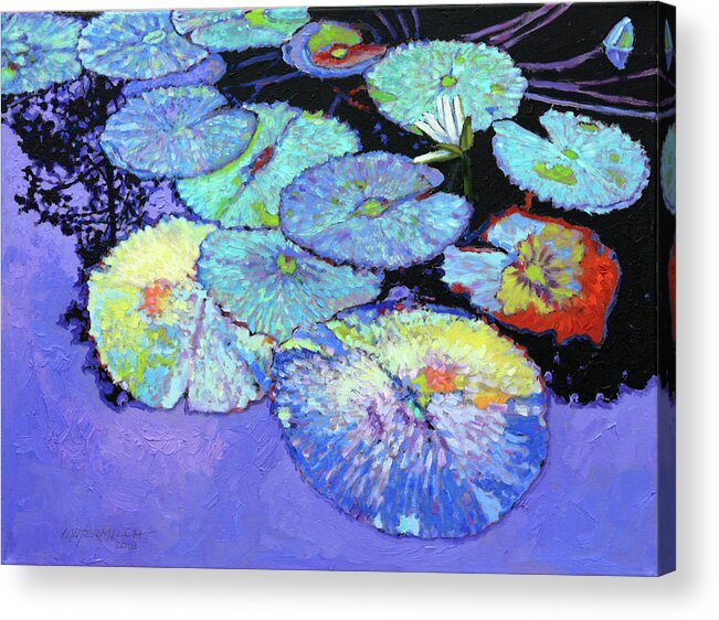 Water Lily Acrylic Print featuring the painting Lily Pad Composition by John Lautermilch