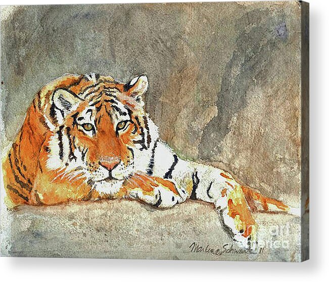 Tiger Acrylic Print featuring the painting Lord of the Jungle by Marlene Schwartz Massey
