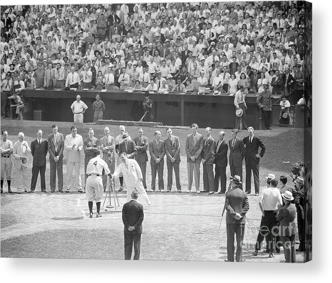 Event Acrylic Print featuring the photograph Lou Gehrig Shaking Hands Wmayor by Bettmann