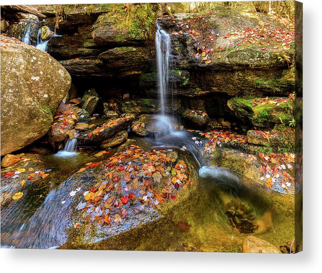 Diana's Baths; New Hampshire; New England; Waterfall; Falls; Autumn; Fall; Season; Color; Colorful; Leaves; Rocks; Romantic; Love; Heart; Beat; Relationship; Tender; Emotion; Desire; Landscape; Rob Davies; Photography; Conway; No Person Acrylic Print featuring the photograph Love Heart by Rob Davies