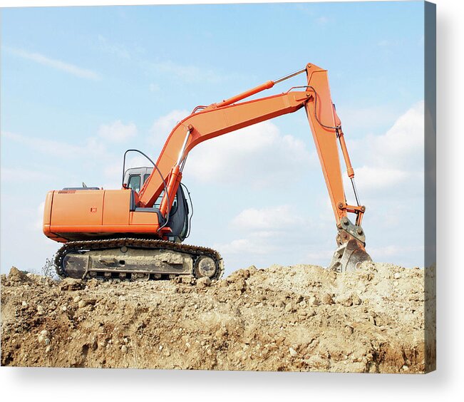 Heap Acrylic Print featuring the photograph Low Angle View Of Construction Excavator by Steven Puetzer
