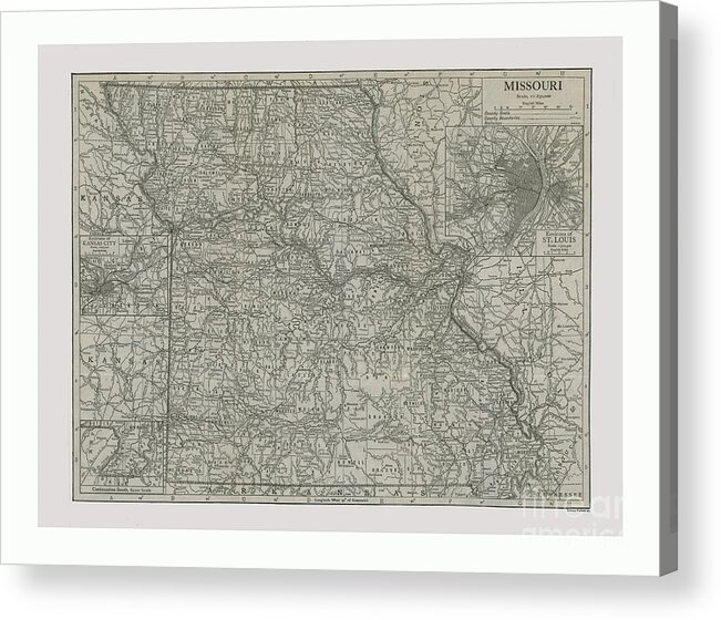 Close-up Acrylic Print featuring the drawing Map Of Missouri by Print Collector