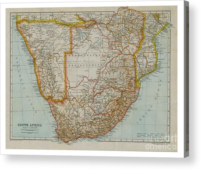 1910-1919 Acrylic Print featuring the drawing Map Of South Southern Africa by Print Collector