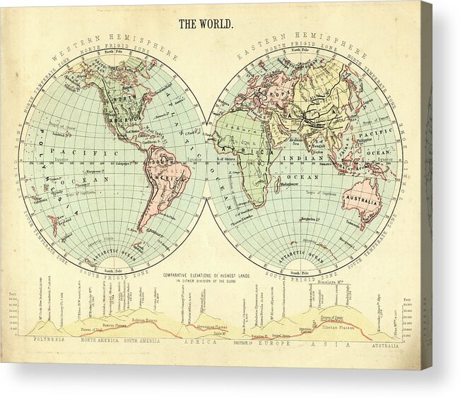 Globe Acrylic Print featuring the photograph Mid-victorian World Map by Whitemay