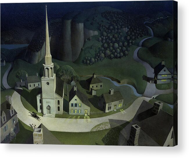 Grant Wood Acrylic Print featuring the painting Midnight Ride of Paul Revere, 1931 by Grant Wood
