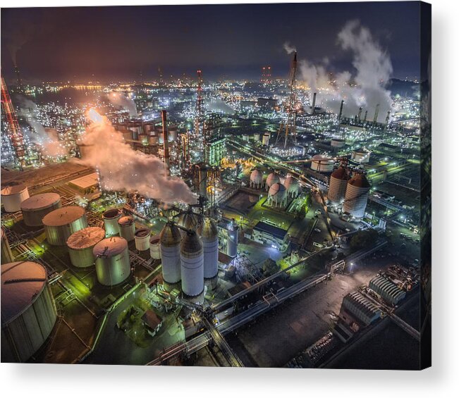Night Acrylic Print featuring the photograph Mizushima Factory Area by Kobayashi Tetsurou