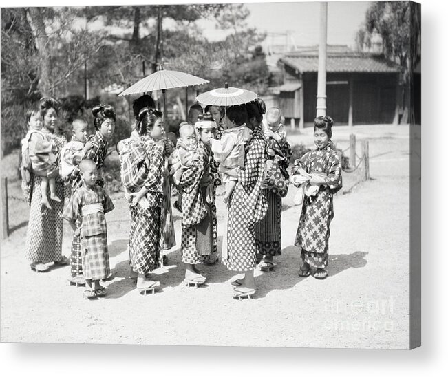 Child Acrylic Print featuring the photograph Mothers Carrying Young Children In Kyoto by Bettmann